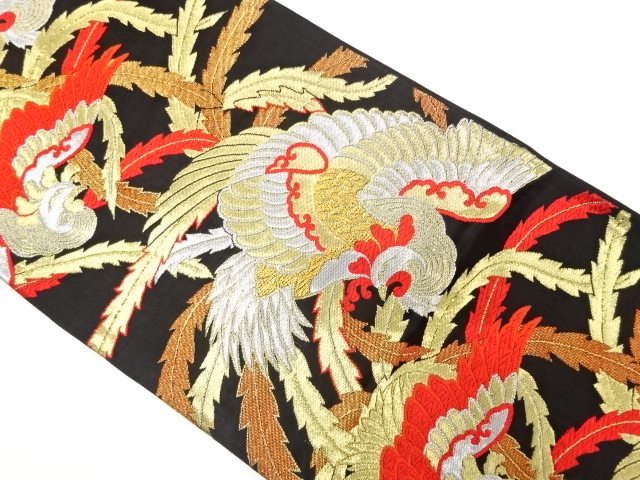 JAPANESE KIMONO / ANTIQUE FUKURO OBI / WOVEN PHOENIX